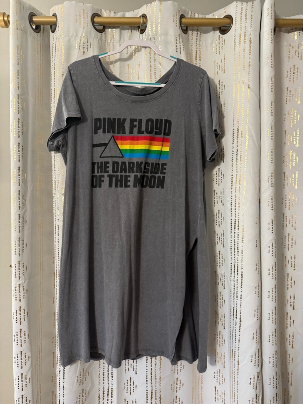 Pink Floyd Gray Crewneck Knee-length T-Shirt with slit